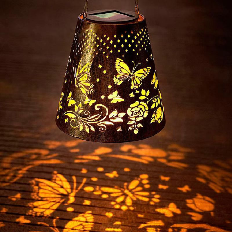 Solar Butterfly Light Outdoor Garden Decoration Waterproof Hollow Design Iron Lantern Garden Light