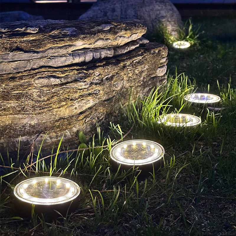 Solar Ground Lights IP68 Waterproof Outdoor 12 LED Solar Powered Disc Pathway Lights for Garden Lawn Patio Yard Path Landscape