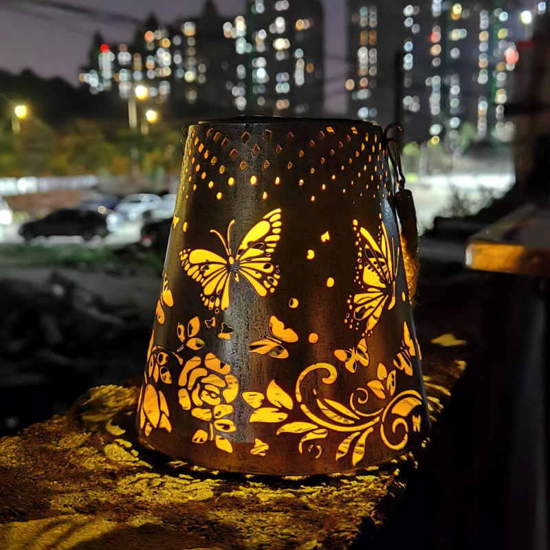 Solar Butterfly Light Outdoor Garden Decoration Waterproof Hollow Design Iron Lantern Garden Light