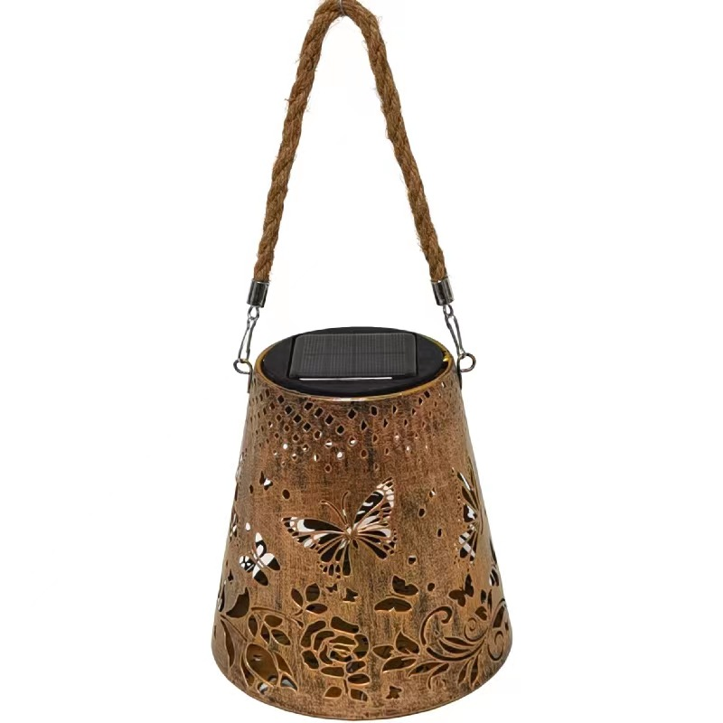 Solar Butterfly Light Outdoor Garden Decoration Waterproof Hollow Design Iron Lantern Garden Light