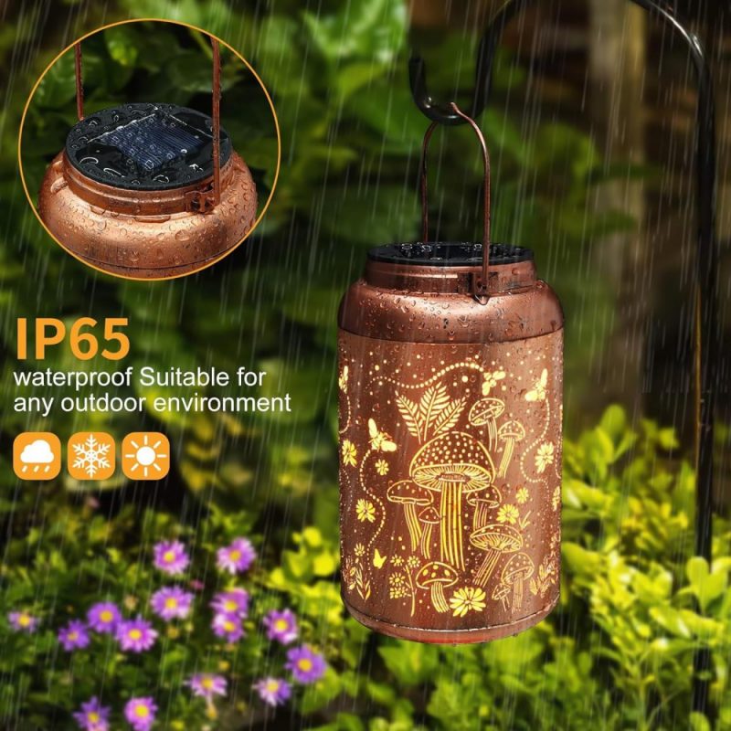 Solar Lanterns Outdoor Waterproof Bee Mushroom Decoration for Women Mon Hanging Solar Lights for Yard Patio Garden Decor