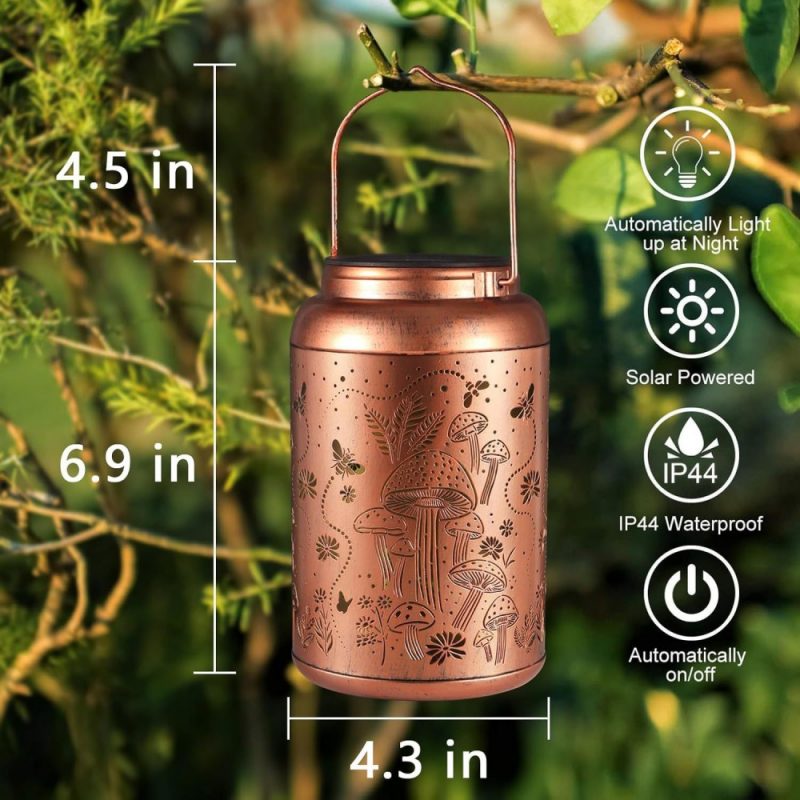Solar Lanterns Outdoor Waterproof Bee Mushroom Decoration for Women Mon Hanging Solar Lights for Yard Patio Garden Decor