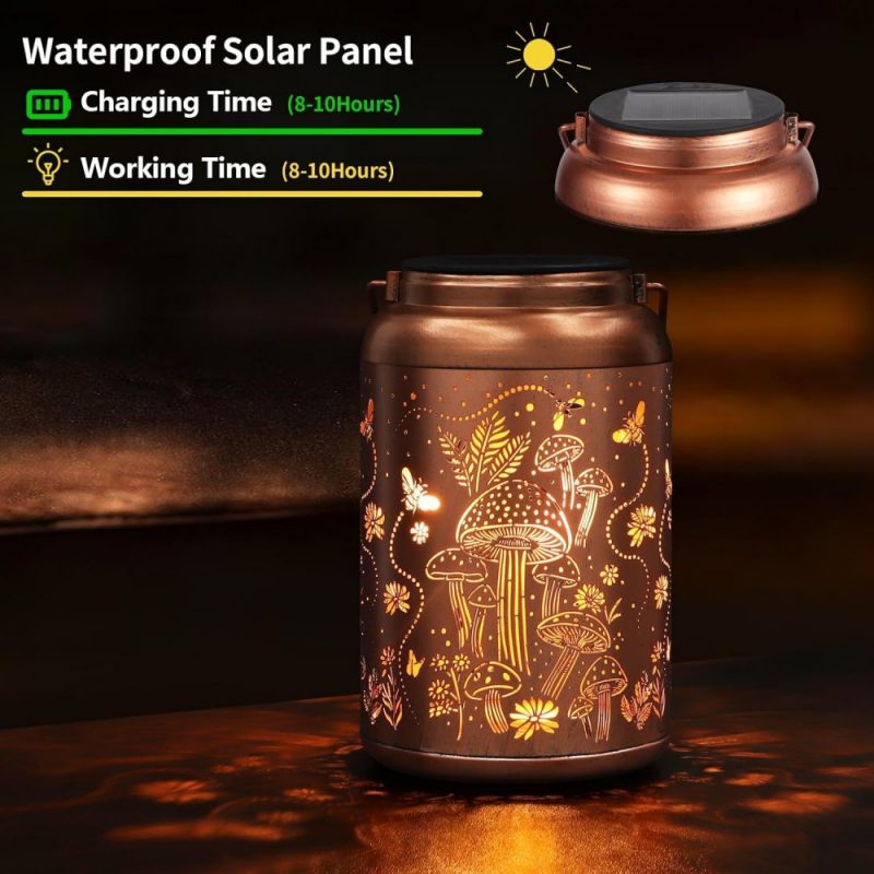 Solar Lanterns Outdoor Waterproof Bee Mushroom Decoration for Women Mon Hanging Solar Lights for Yard Patio Garden Decor