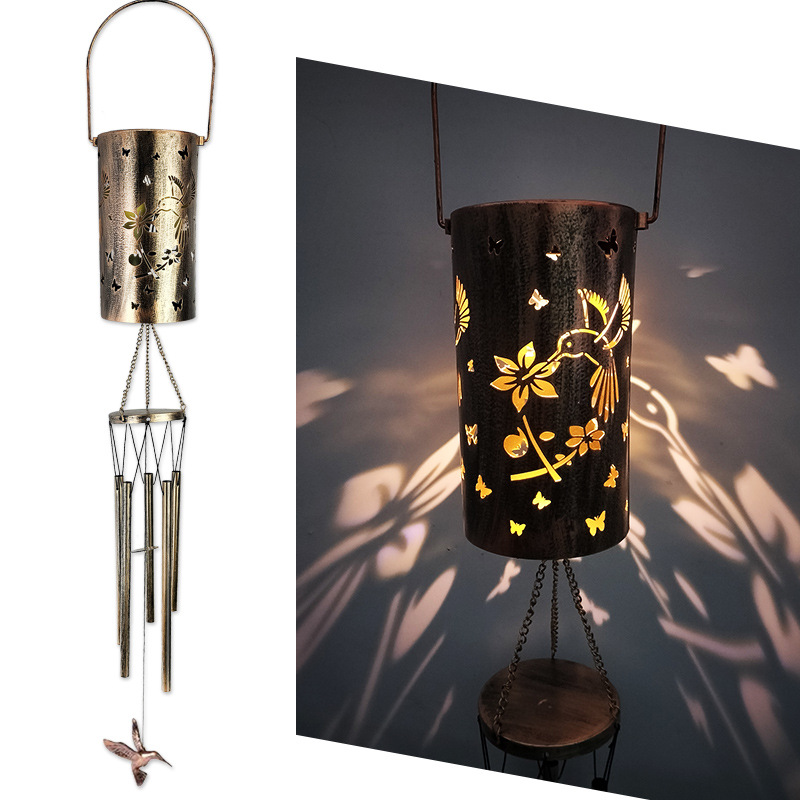Solar-Powered Wind Chime Butterfly Lantern Outdoor Garden Decor with Waterproof Design Creative Projection Lighting