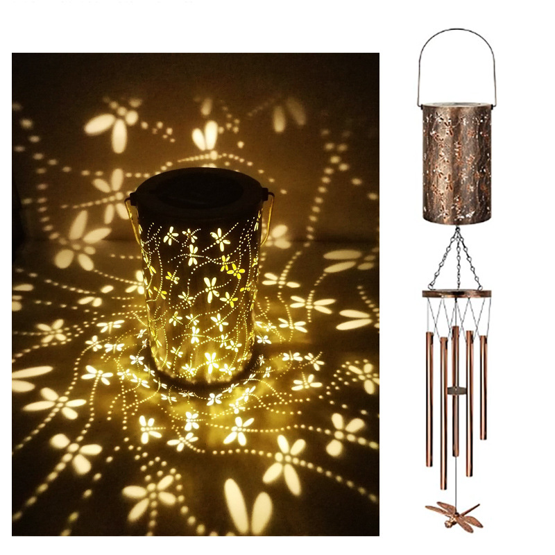 Solar-Powered Wind Chime Butterfly Lantern Outdoor Garden Decor with Waterproof Design Creative Projection Lighting
