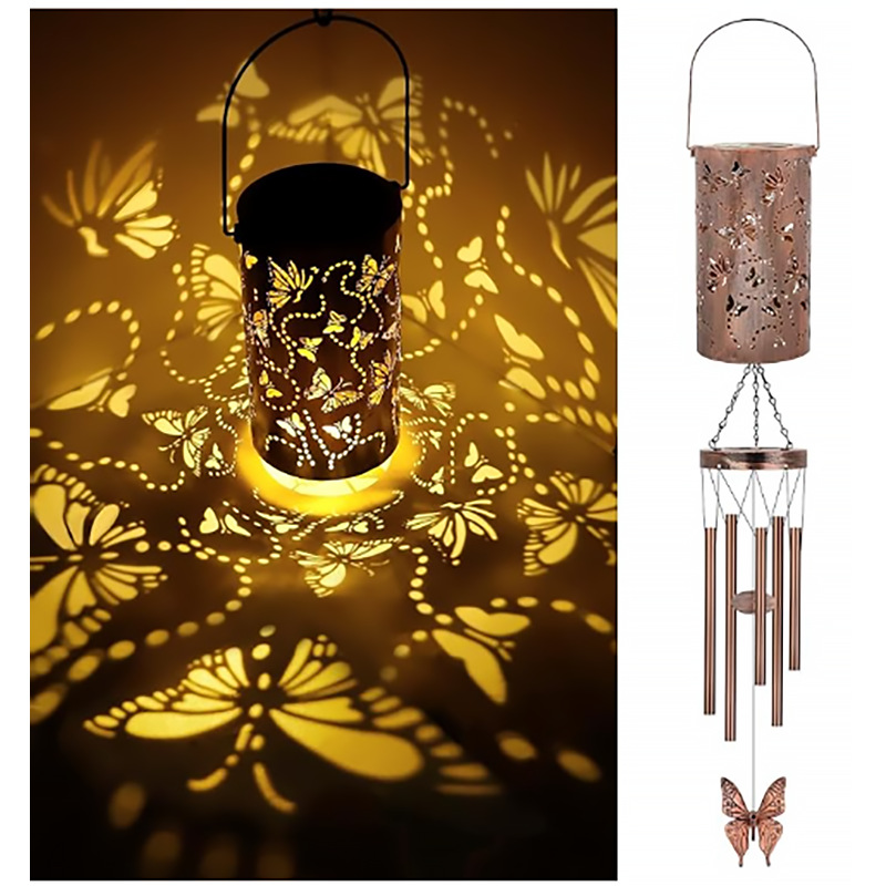 Solar-Powered Wind Chime Butterfly Lantern Outdoor Garden Decor with Waterproof Design Creative Projection Lighting