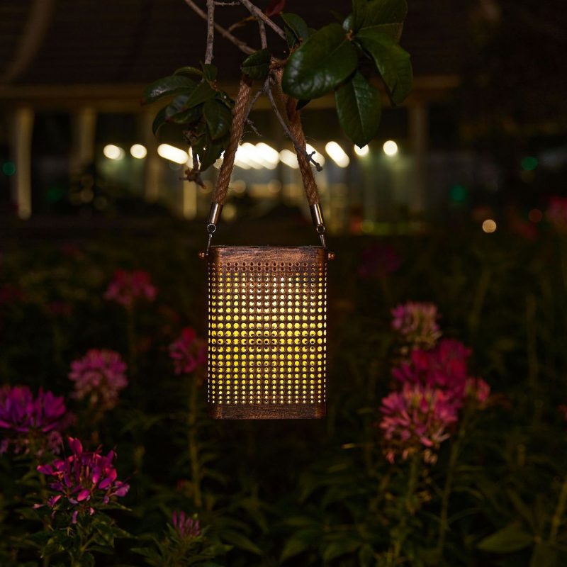 Outdoor Solar Hollow Iron Art Decorative Lamp Square Hole Basket Tungsten Wire Light Garden Lamp Lawn Light