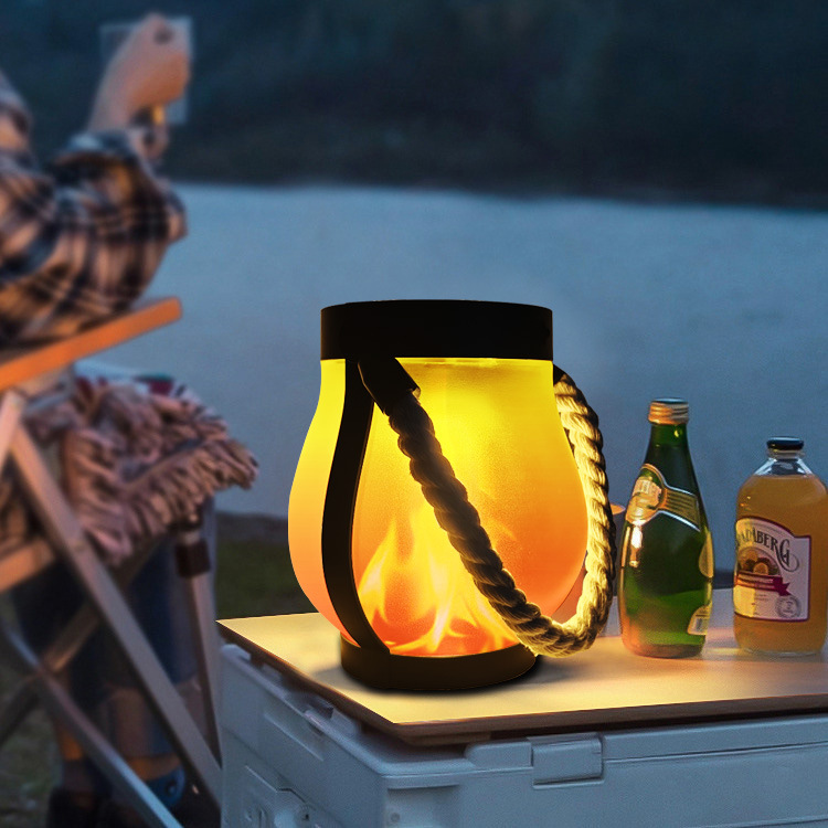 Solar Jute Flame Light USB Rechargeable Outdoor Courtyard Decoration Waterproof Hanging Multi-Functional Lighting