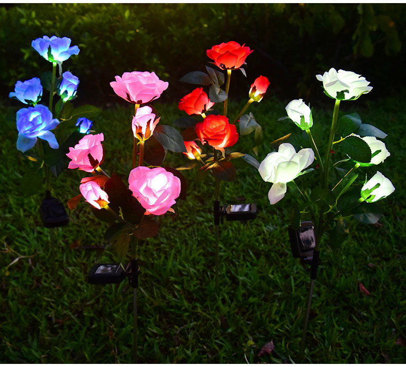 New LED Solar-Powered Rose Garden Lights Realistic Flower Design Waterproof Outdoor Lawn Lights with Ground Spike