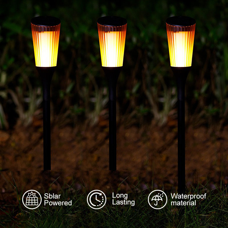 Solar-Powered Lawn Flame Light Outdoor Garden Yard Lamp with Tilted Solar Panel Ground-Stake Decorative Landscape Lighting