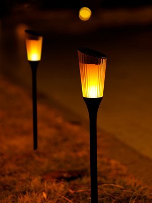 Solar-Powered Lawn Flame Light Outdoor Garden Yard Lamp with Tilted Solar Panel Ground-Stake Decorative Landscape Lighting