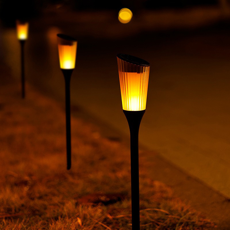 Solar-Powered Lawn Flame Light Outdoor Garden Yard Lamp with Tilted Solar Panel Ground-Stake Decorative Landscape Lighting