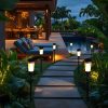 Solar-Powered Lawn Flame Light Outdoor Garden Yard Lamp with Tilted Solar Panel Ground-Stake Decorative Landscape Lighting