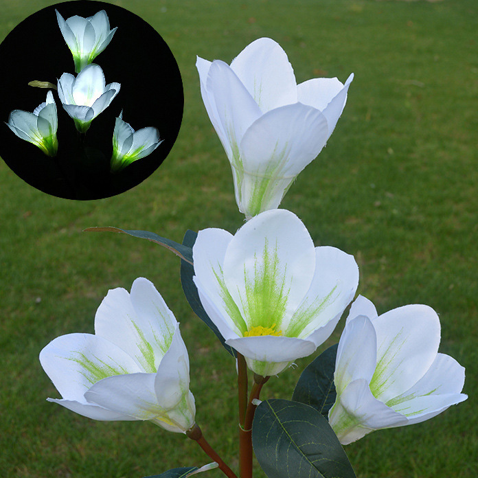 New 4-Head Solar-Powered Magnolia Jasmine Garden Lights Festive LED Decor for Patio Lawn Garden Waterproof Energy-Efficient