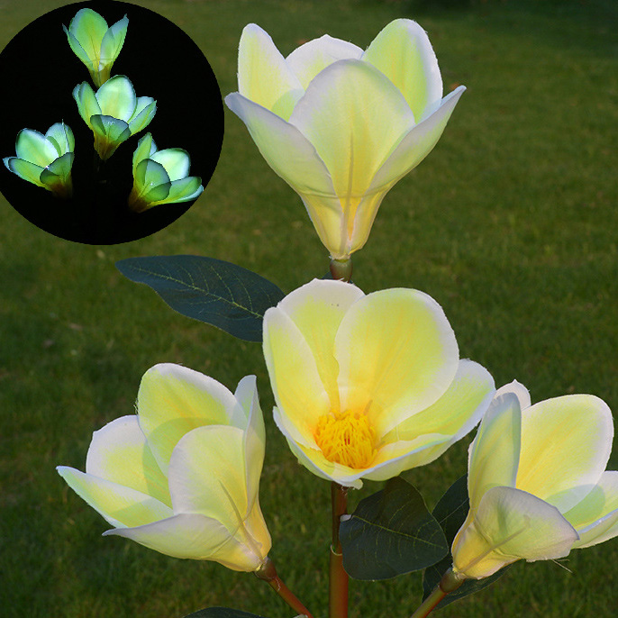 New 4-Head Solar-Powered Magnolia Jasmine Garden Lights Festive LED Decor for Patio Lawn Garden Waterproof Energy-Efficient