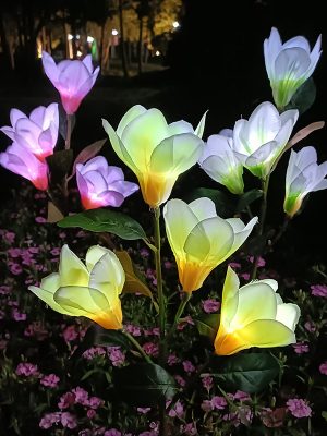New 4-Head Solar-Powered Magnolia Jasmine Garden Lights Festive LED Decor for Patio Lawn Garden Waterproof Energy-Efficient