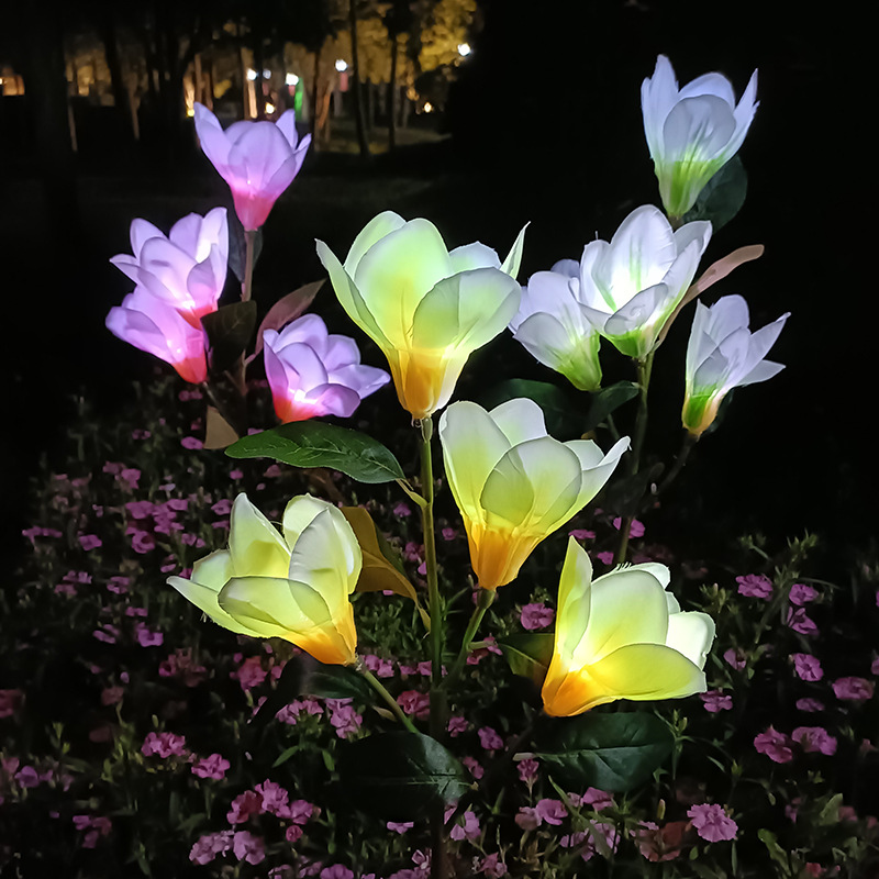 New 4-Head Solar-Powered Magnolia Jasmine Garden Lights Festive LED Decor for Patio Lawn Garden Waterproof Energy-Efficient