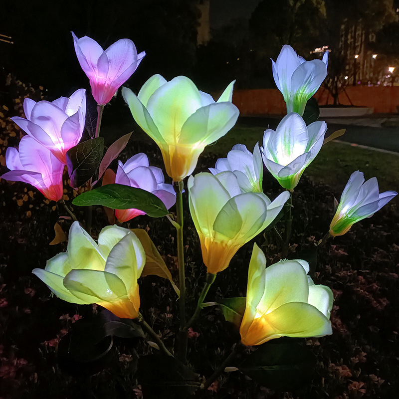 New 4-Head Solar-Powered Magnolia Jasmine Garden Lights Festive LED Decor for Patio Lawn Garden Waterproof Energy-Efficient