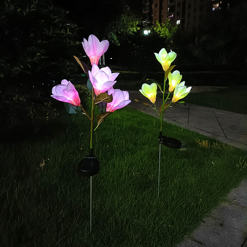 New 4-Head Solar-Powered Magnolia Jasmine Garden Lights Festive LED Decor for Patio Lawn Garden Waterproof Energy-Efficient