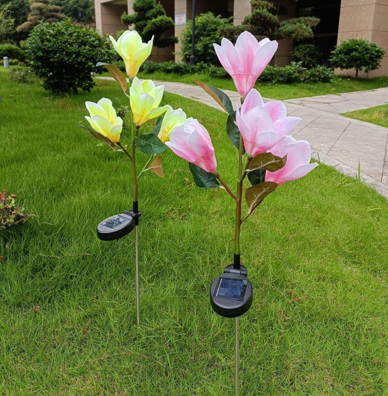 New 4-Head Solar-Powered Magnolia Jasmine Garden Lights Festive LED Decor for Patio Lawn Garden Waterproof Energy-Efficient
