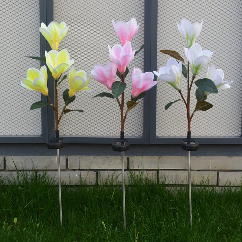 New 4-Head Solar-Powered Magnolia Jasmine Garden Lights Festive LED Decor for Patio Lawn Garden Waterproof Energy-Efficient