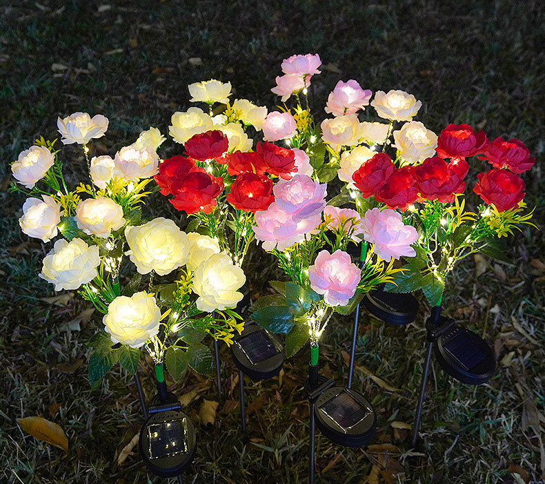 Solar-Powered Peony Garden Lights Realistic Flower Design Waterproof Outdoor Decor for Lawn Patio