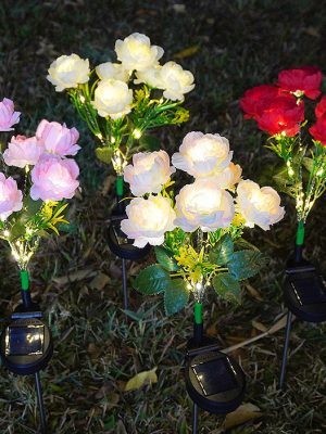Solar-Powered Peony Garden Lights Realistic Flower Design Waterproof Outdoor Decor for Lawn Patio