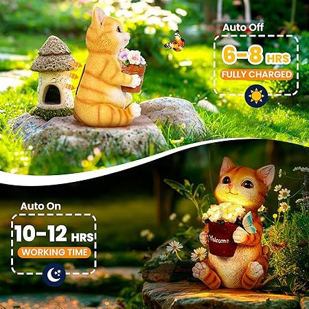 Solar Cat Garden Light Outdoor Animal Figurine Landscape Lamp for Yard Lawn Patio Cute Decorative Ornament