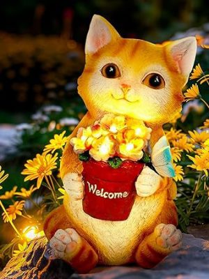 Solar Cat Garden Light Outdoor Animal Figurine Landscape Lamp for Yard Lawn Patio Cute Decorative Ornament