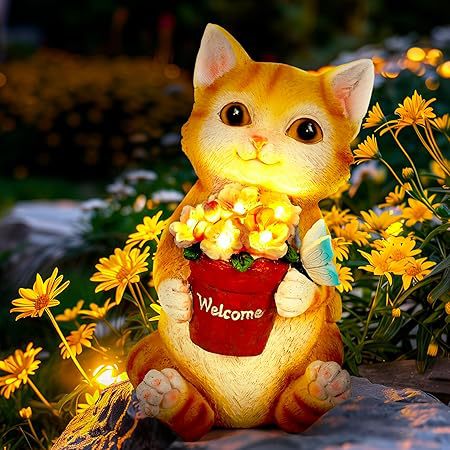 Solar Cat Garden Light Outdoor Animal Figurine Landscape Lamp for Yard Lawn Patio Cute Decorative Ornament