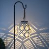 Solar-Powered Wrought Iron Lantern with Rope Detail Outdoor Hanging Garden Decor Projection Lighting for Patio Yard