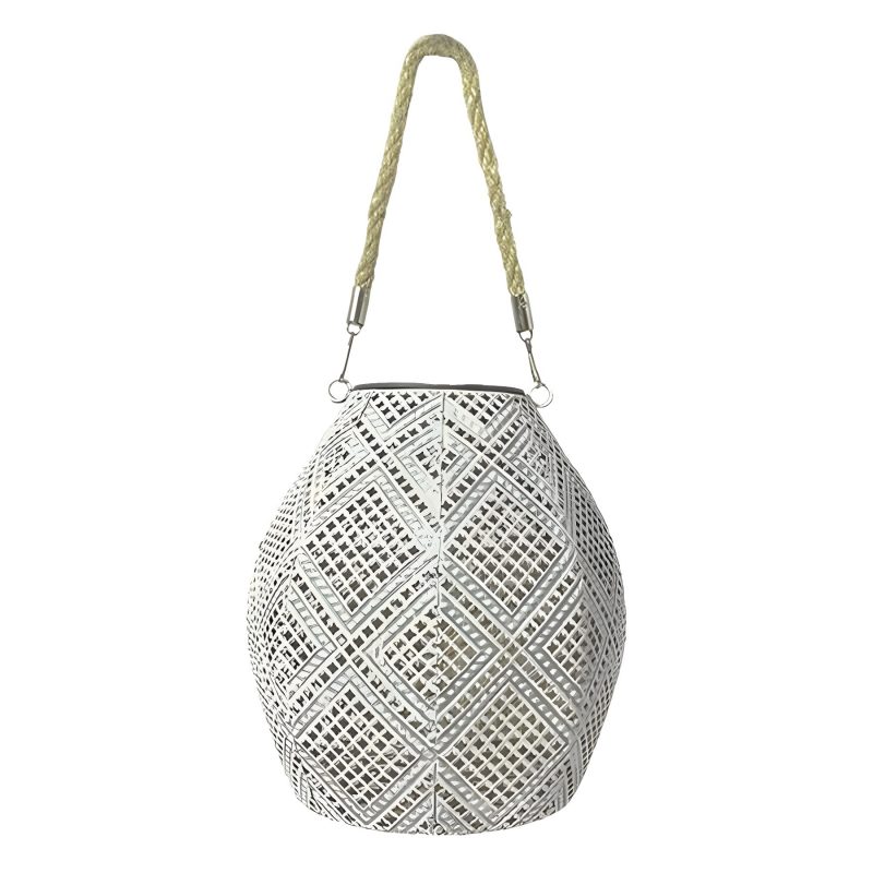 Solar-Powered Wrought Iron Lantern with Rope Detail Outdoor Hanging Garden Decor Projection Lighting for Patio Yard