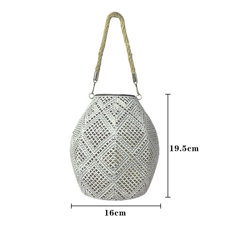 Solar-Powered Wrought Iron Lantern with Rope Detail Outdoor Hanging Garden Decor Projection Lighting for Patio Yard