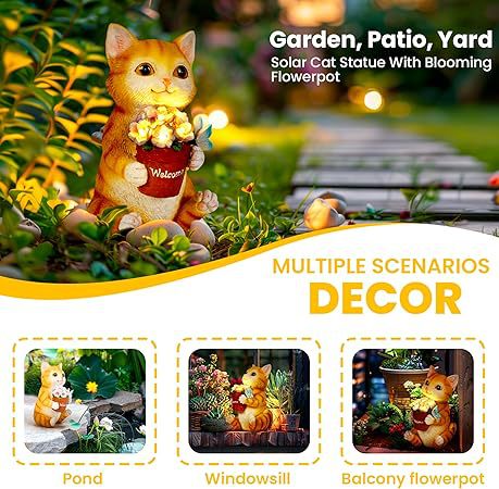 Solar Cat Garden Light Outdoor Animal Figurine Landscape Lamp for Yard Lawn Patio Cute Decorative Ornament